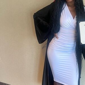 White slinky long sleeve ruched Dress